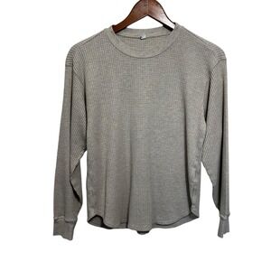 Uniqlo Waffle Knit Long Sleeve Crewneck Top Womens XS Beige Casual Layering